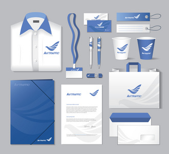 蓝色的航空运输企业形象模板图片