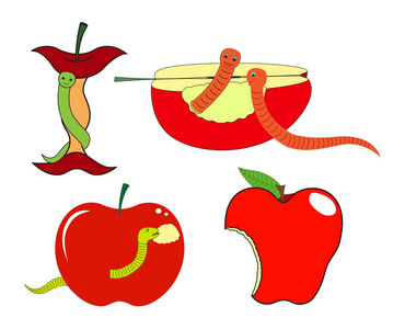 吃虫子的苹果矢量图片