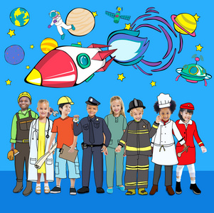 美丽的儿童和梦想工作职业照片