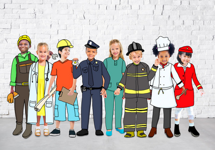 美丽的儿童和梦想工作职业照片