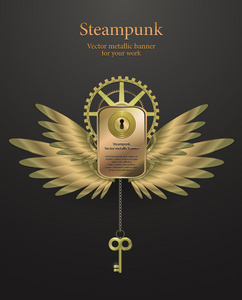 横幅与齿轮的金属翅膀形式照片