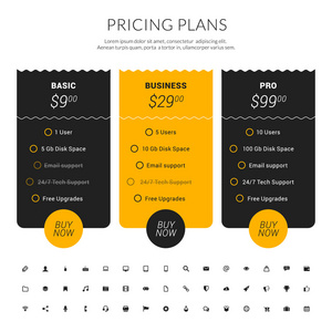 矢量平面设计风格的网站和应用程序中的定价表