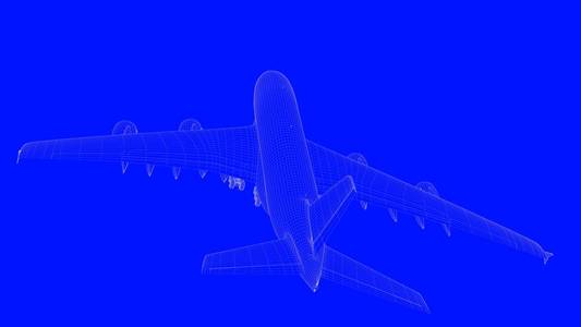 3d 渲染的蓝色打印飞机在蓝色的 b 上的白线