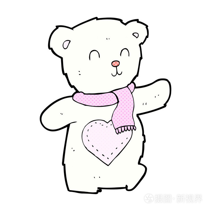 漫画卡通白色泰迪熊与爱的心