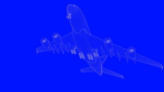 3d 渲染的蓝色打印飞机在蓝色的 b 上的白线