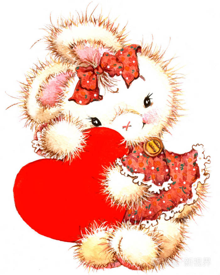 可爱的兔子红色的心