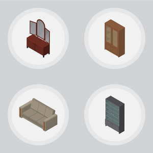 等距家装套沙发 抽屉 橱柜和其他矢量对象。此外包括沙发 橱柜 内阁元素