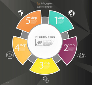 商业圈的信息图表概念。图表的向量圈元素。模板图 5 位置步骤