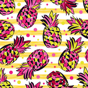 与装饰菠萝的无缝模式。热带水果。纺织融洽