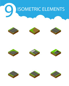 等距道集的向右 带 向下和其他矢量对象。此外包括车道，向右，地下的元素
