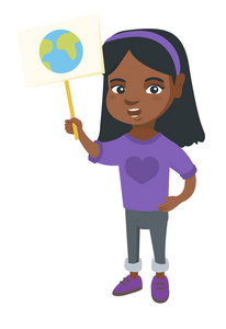 非洲裔美国女孩抱着标语牌与行星
