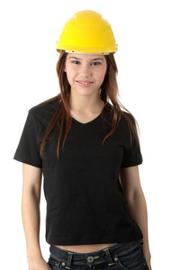 黄色头盔的工程师女人