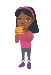 非洲裔美国人小姑娘吃一个汉堡