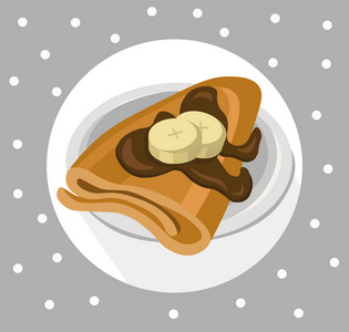 煎饼巧克力 syrop 和香蕉味矢量图标模板复古风格点缀背景