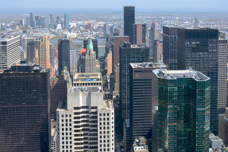 纽约城市天际线从角度来看，城市摩天大楼的曼哈顿鸟瞰图