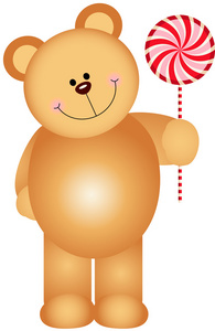 泰迪熊抱着一根棒棒糖