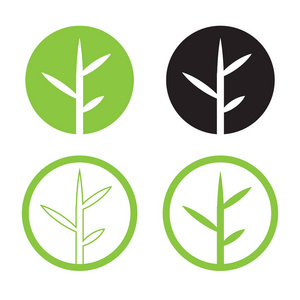 离开徽标设计集的向量。在圆的自然标志。竹的标识与绿色和孤立的白色背景