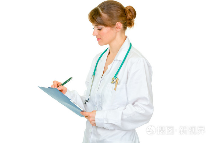 女医生在病历上写