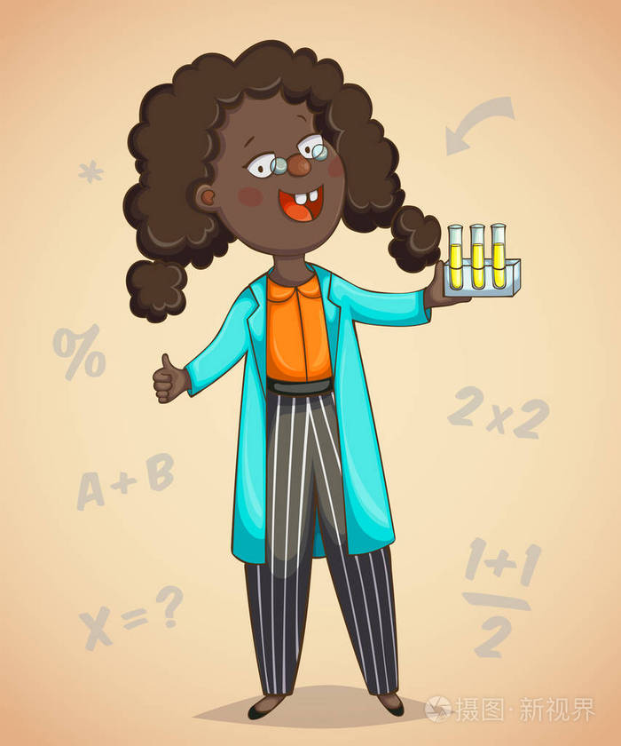 非洲的女科学家卡通人物矢量图插画