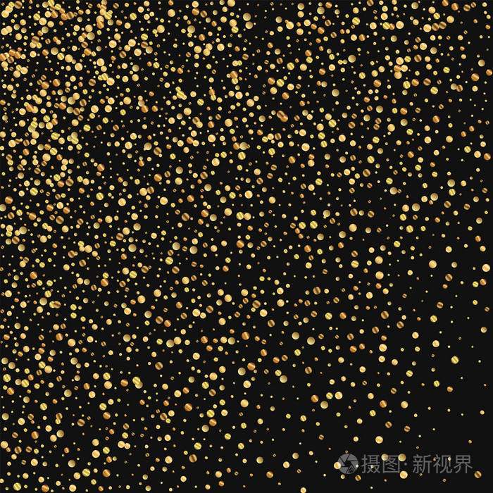 金五彩纸屑抽象散点图上黑色背景矢量图