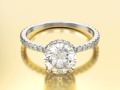 3d 图白色黄金或白银传统订婚戒指
