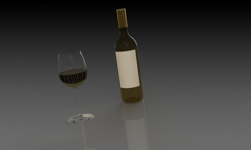 一瓶红色或白色葡萄酒和玻璃上黑色孤立