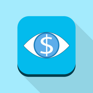 眼的金钱概念蓝色美元硬币符号内眼睛图标矢量平面设计