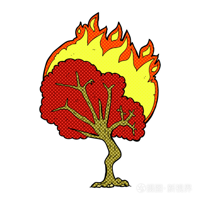 漫画卡通燃烧树