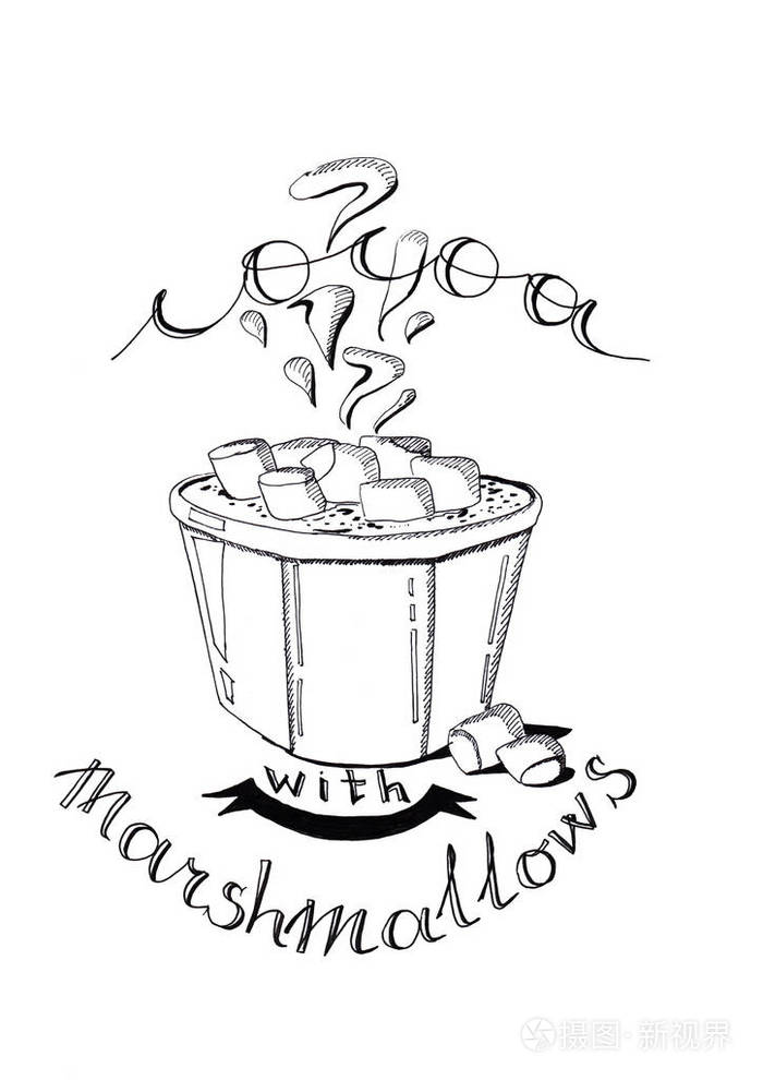 杯热可可和棉花糖和肉桂