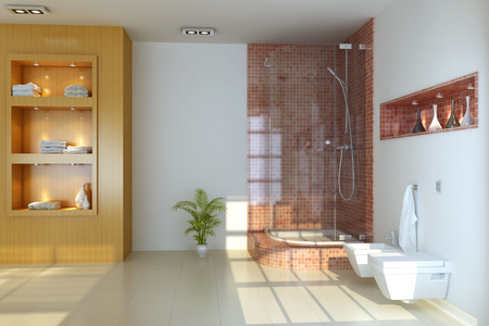 3d 呈现内部的现代化的浴室