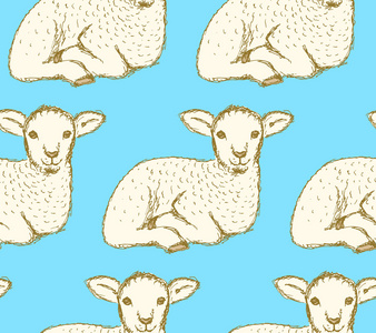 素描可爱羊羔在复古风格