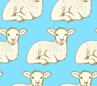 素描可爱羊羔在复古风格照片