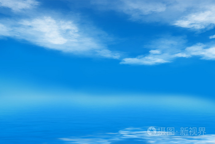 蓝色大海与海浪云层的夏日的天空