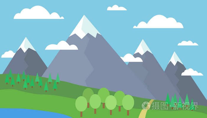 绿色的山丘与灰色山脉下大雪 湖泊或河流下蓝色天天空与云彩 树木及背景的雾 矢量 平峰山卡通风景插画 正版商用图片0brgtp 摄图新视界 绿色的山丘与灰色山脉下大雪 湖泊或河流下蓝色天天空与云彩 树木及背景的雾 矢量 平峰山卡通风景插画 正版商用图片0brgtp 摄图新视界