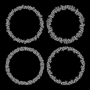 手绘装饰框架集.一组四个装饰框架.涂鸦装饰花环套作的分支机构.