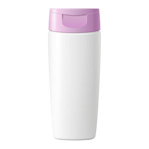 洗发水 凝胶或乳液白色塑料瓶带粉红色的紫色盖