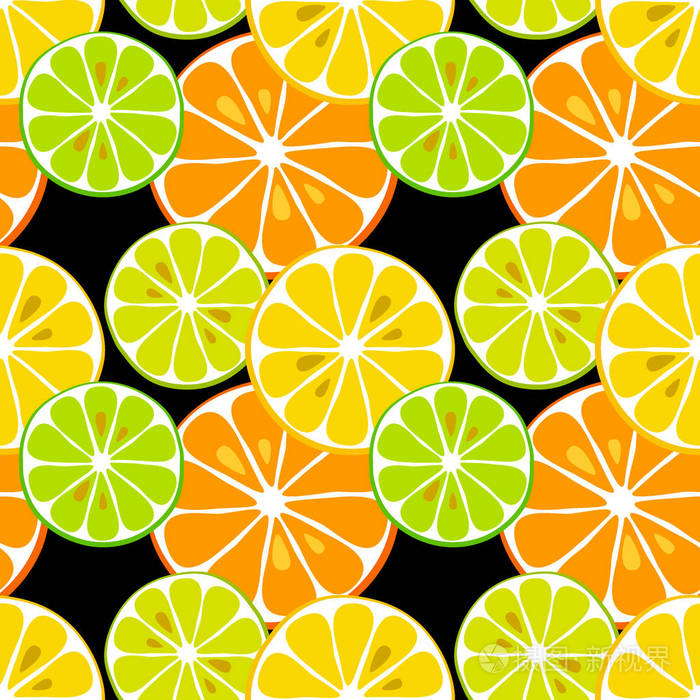 可爱的无缝格局的柑橘类水果柠檬和酸橙与简单纹理的友好的颜色