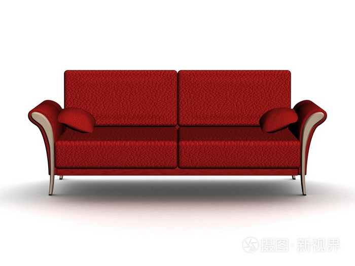 红色真皮沙发。内政部。3d 图像
