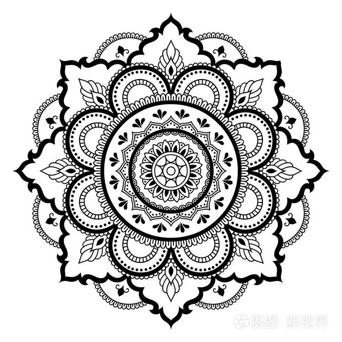 在形式的曼荼罗的圆形图案指甲花纹身曼荼罗曼海蒂风格在东方风格的