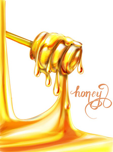 蜂蜜流淌, 在运动, 蜂蜜滴下来, 孤立的3d 矢量插图
