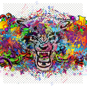 愤怒的狼头上抽象背景照片