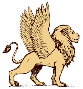 带翅膀的狮子.矢量绘图照片