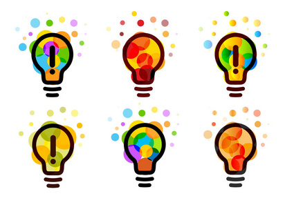 灯泡图标.创意标志设置的设计理念.明亮的彩色圈子,气泡矢量艺术收藏.