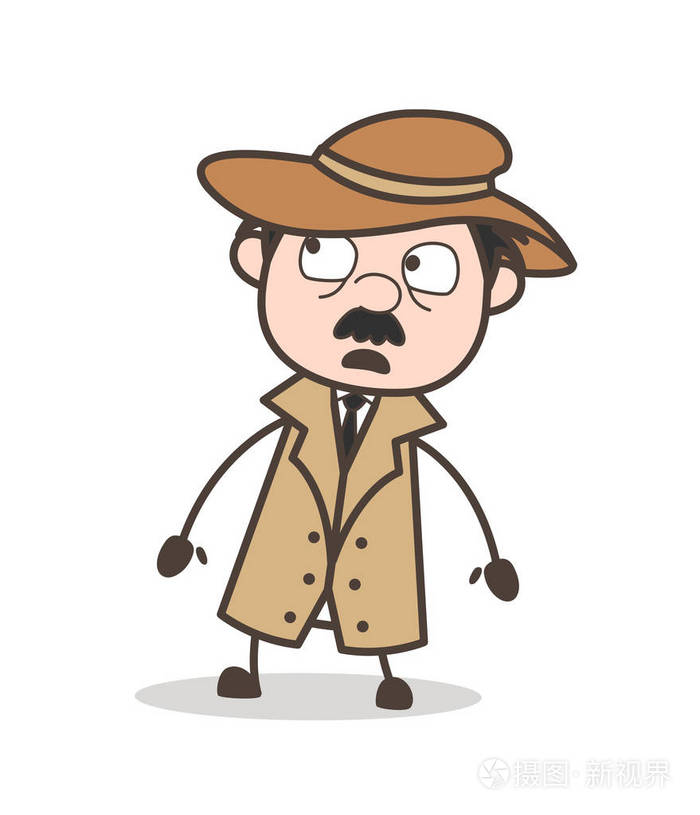 动漫侦探板着脸吓唬的表达矢量图