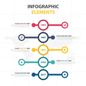 业务信息图表时间线流程模板，彩色横幅文字框设计的演示文稿，演示文稿的工作流关系图设计