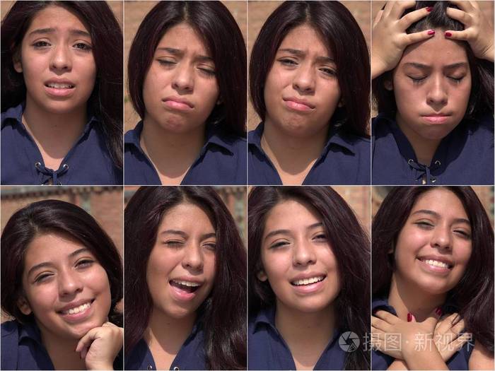 快乐悲伤女青少年拼贴