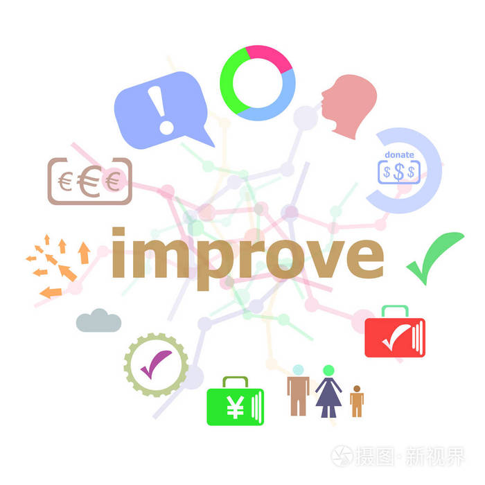 文本的改进.经营理念.套线图标和背景上的字排版.创造性的解决方案概