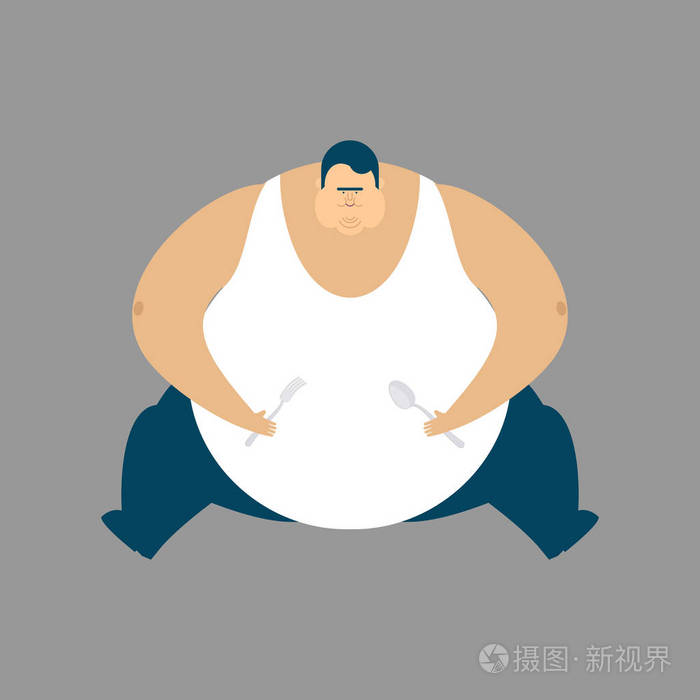 胖子坐在孤立暴食者身材魁梧的男人胖子矢量这