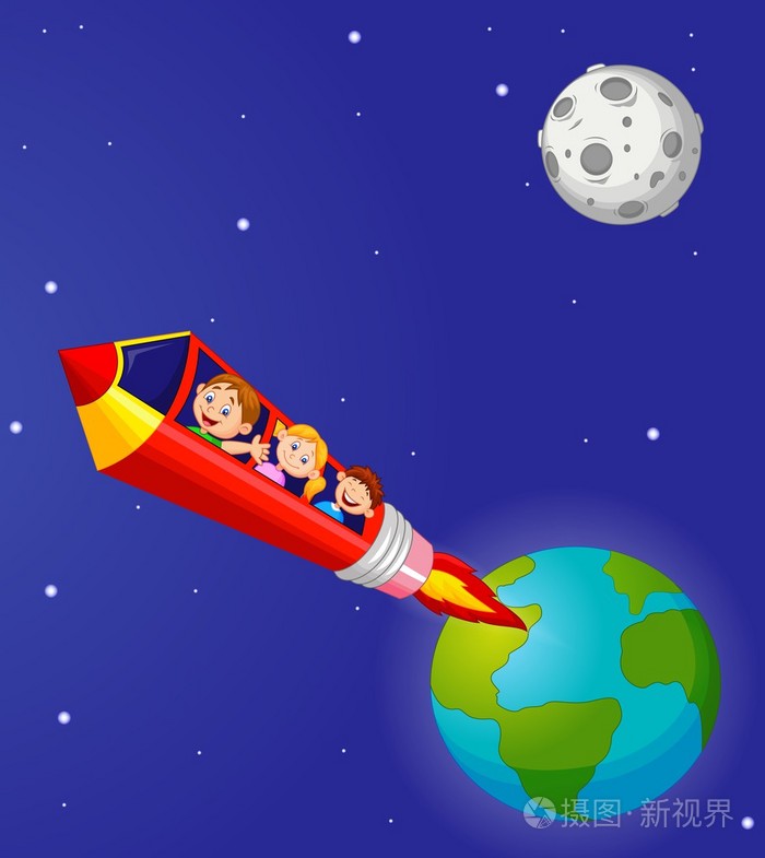 学童享受乘坐火箭铅笔