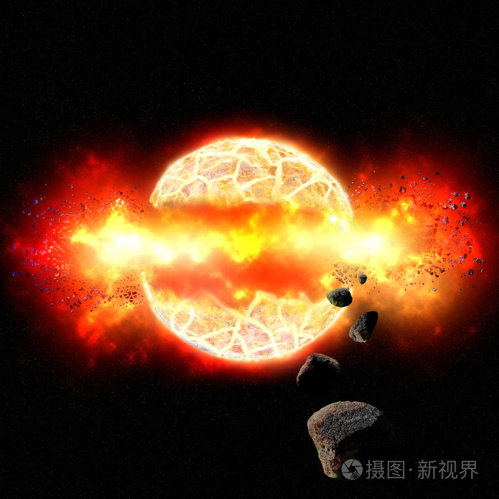 火热的外层空间的星球爆炸